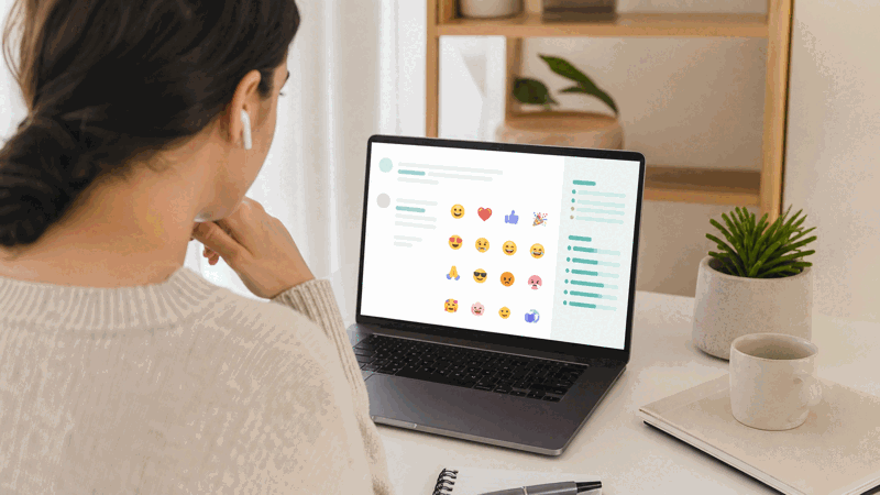 A social media manager checking emoji use