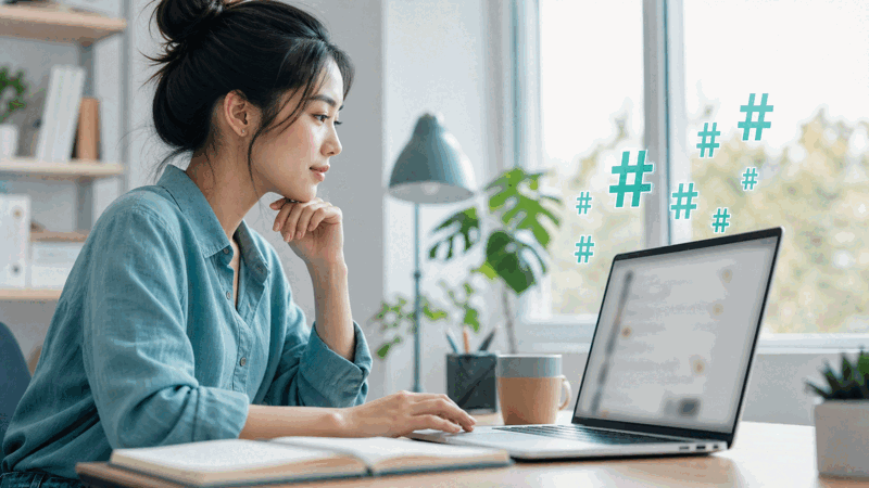 A creator planning relevant hashtags