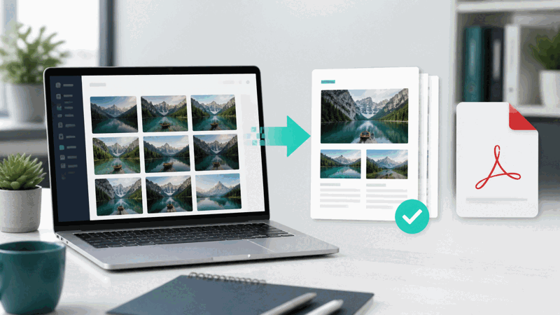Person combining photos into a PDF document