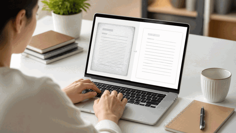 Person digitising a document image into editable text