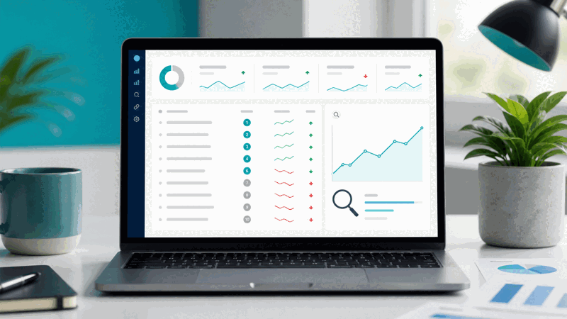 Person tracking SEO keyword rankings over time