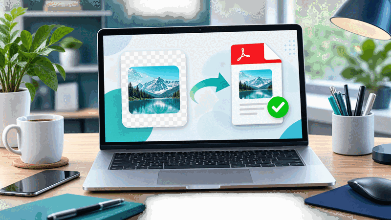 Person combining PNG graphics into a PDF document