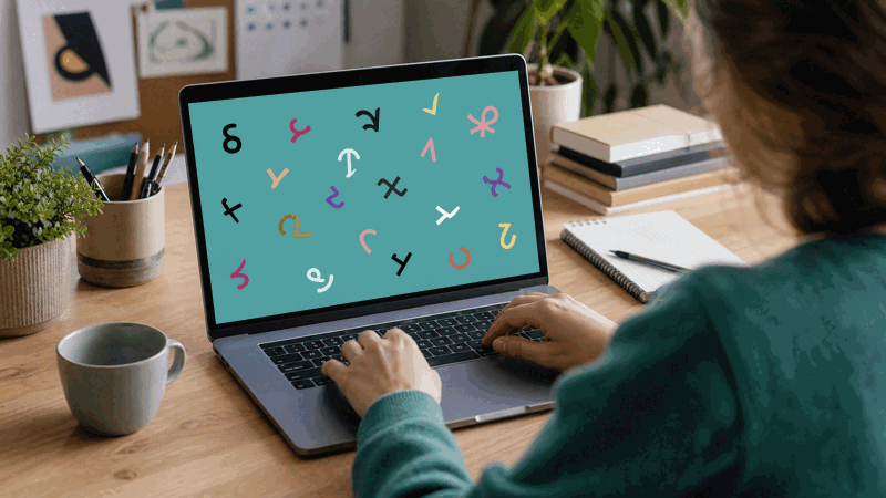 A teacher making a letters activity