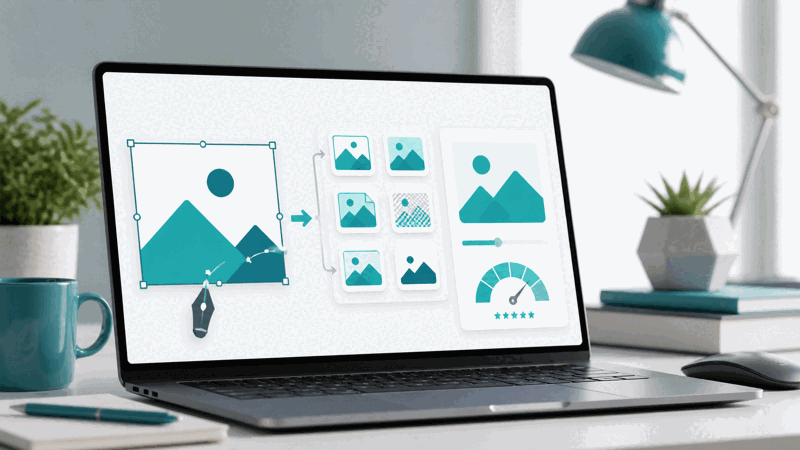 Designer vectorising a simple graphic to a scalable SVG